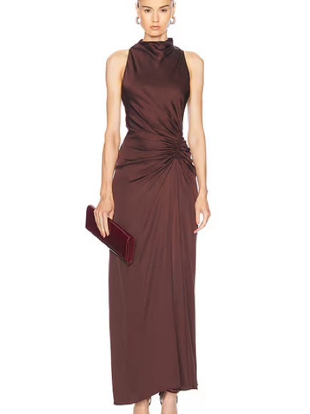 A.L.C. Chocolate Brown Sleeveless Maxi Dress With Gathered Side Detail